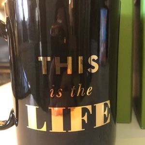 2 Black & Gold This is Life Kate Spade coffee mugs
